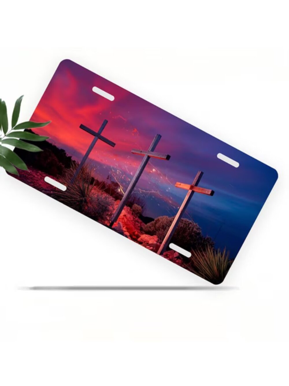 License Plate, Crosses at Dusk Decorative Front,Personalized Stainless Steel Lic
